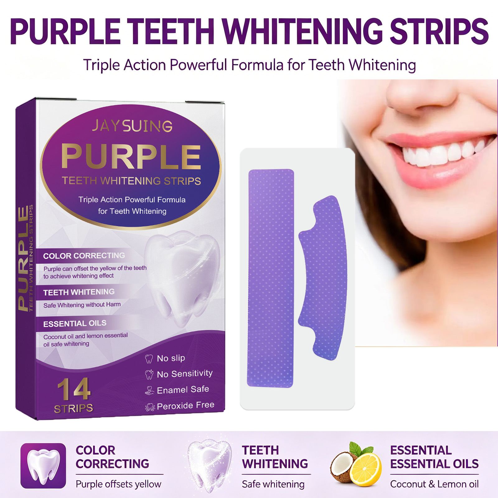 Teeth Whitening With Coconut Oil - Paarse tandenbleekstrips Verhelderen van tandvlekken Verwijderen