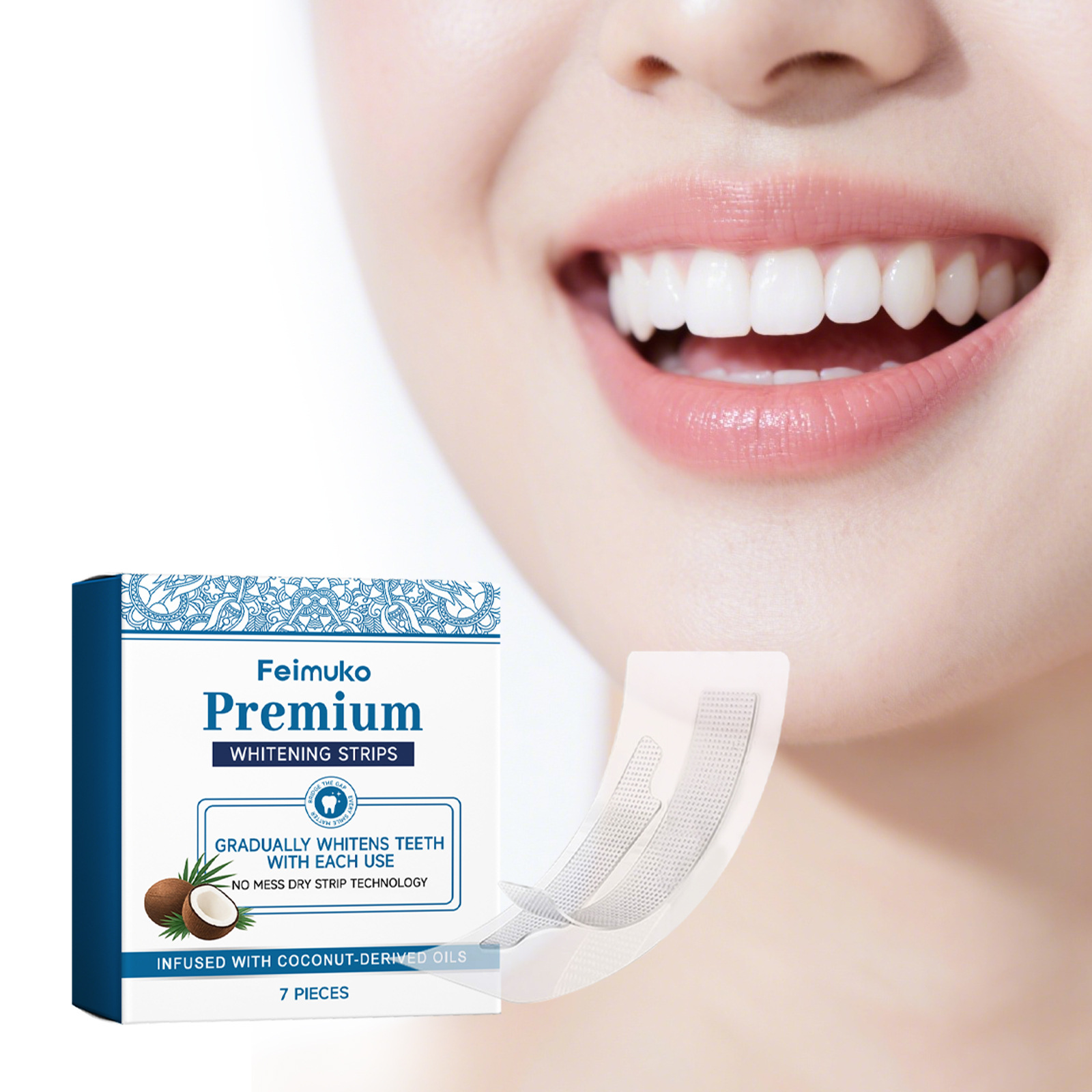 Teeth Whitening With Coconut Oil - Feimuko Kokosolie Tandbleekstrips Langdurige Verheldering Zachte